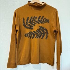 Hand Printed Rust Fern Shirt | Turtle Neck | Cottagecore | XS Lands' End